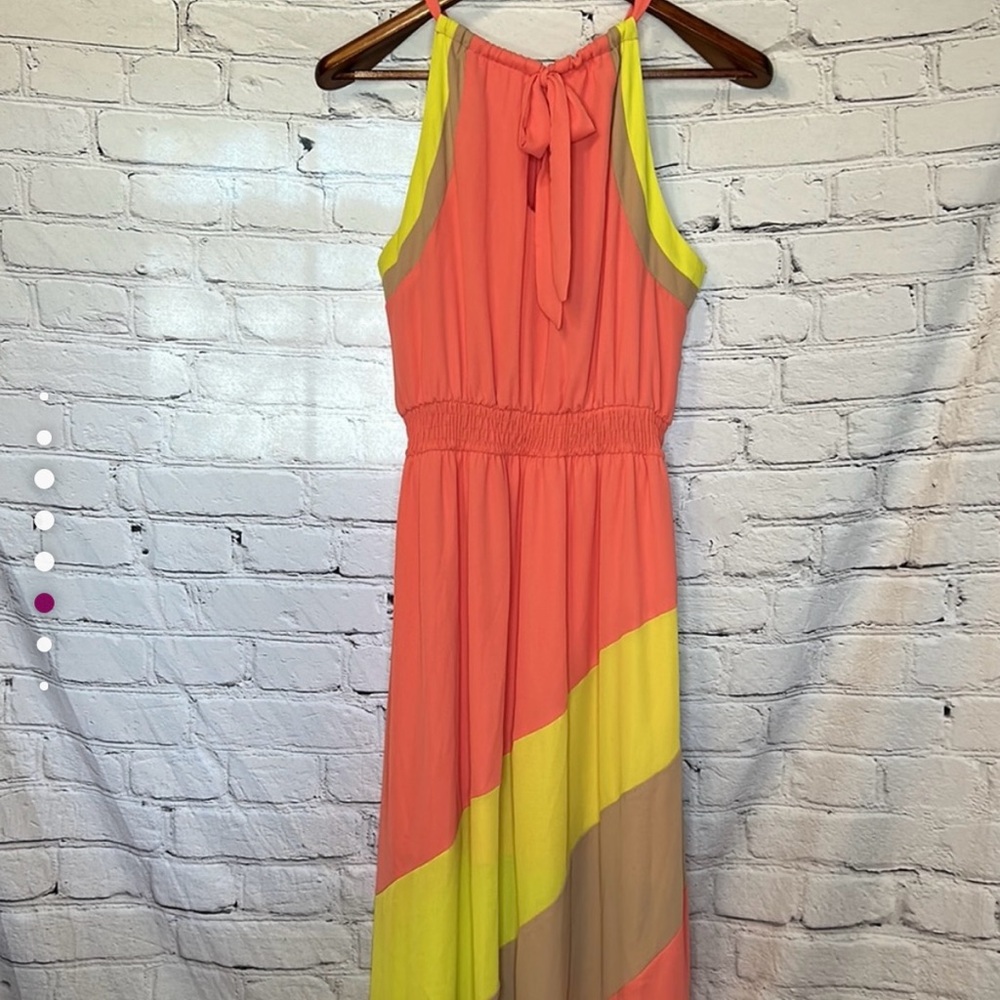 Gianni Bini Orange Yellow Sleeveless Maxi Dress Size Large